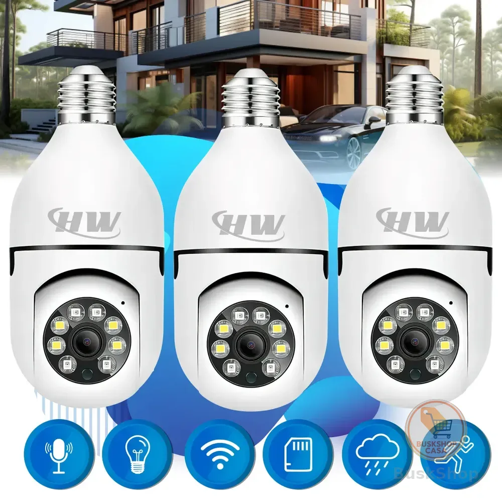 Kit Com 3 Câmeras Lâmpada Wi-fi Hw Full Hd Para Vigilância Noturna E Detecção De Movimento Branco