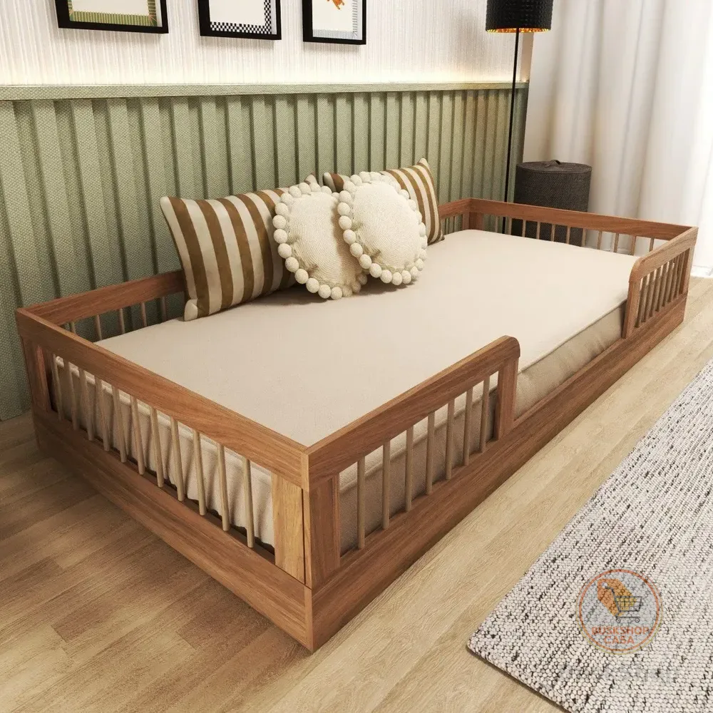 Cama Infantil Montessoriana Solteiro Com Grades Em Hjwt Carvalho Mel