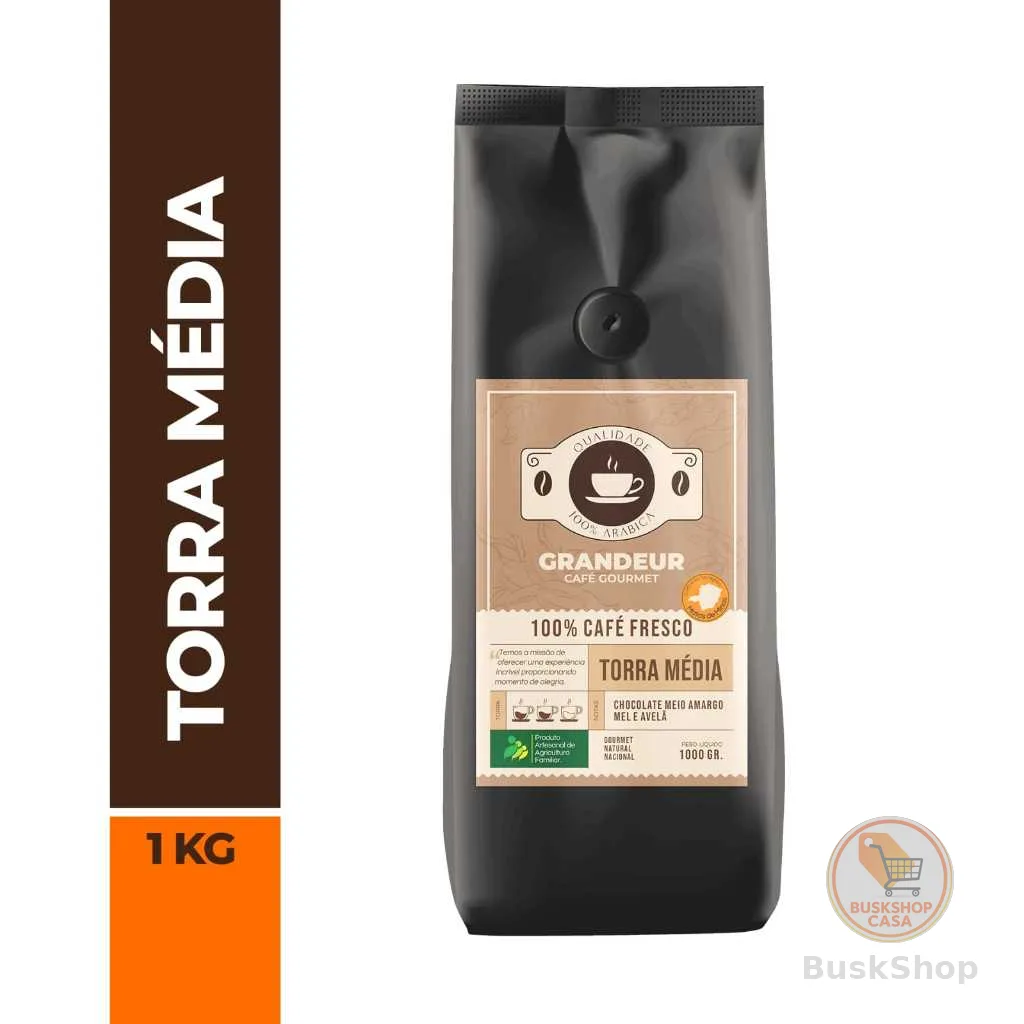 Torrado e Moído - Grandeur Café Gourmet -Torra média - 100% Arábica - Moagem Média - Notas de Chocolate, mel e avelã.