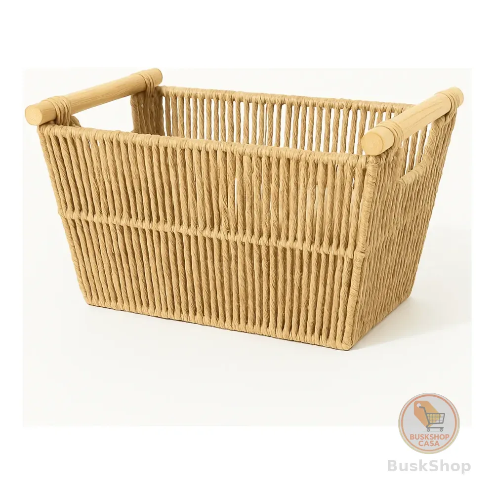 Cesto Organizador De Fibra Natural Com Alça Bambu Decoração Natural
