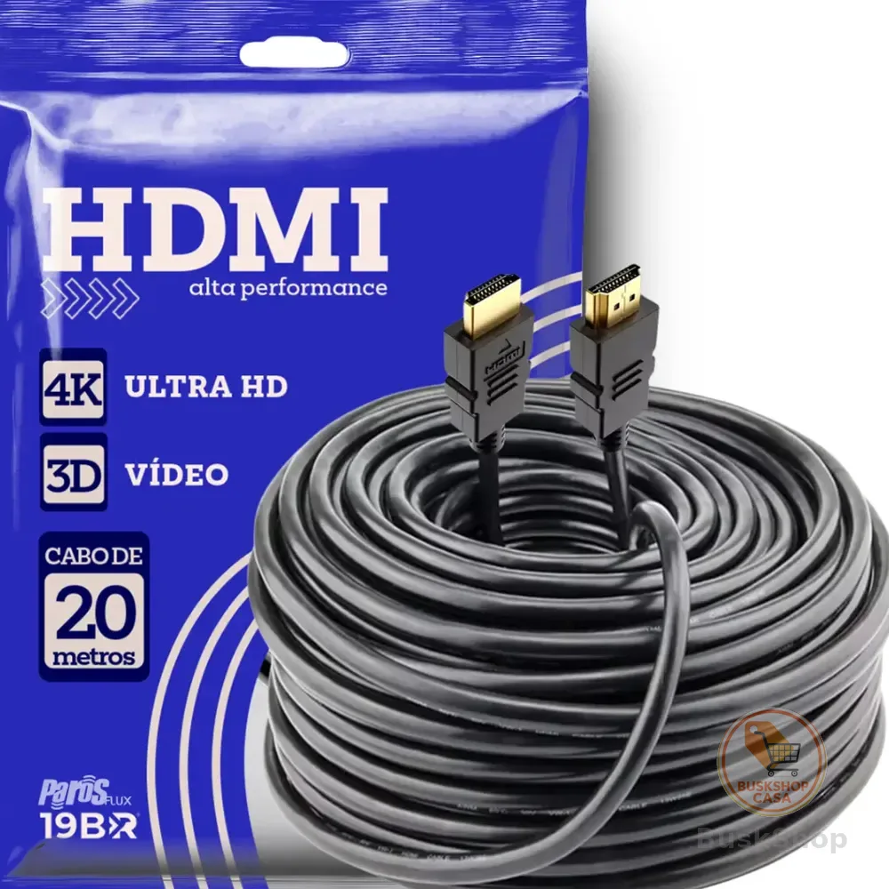 Cabo Hdmi 20m Metros Preto Premium 4k Blindado Gold 3d Full