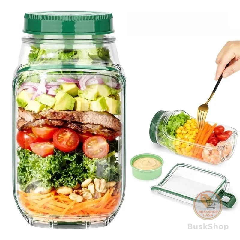 Copo Pote de Salada Portátil com Compartimento de Molho Marmita Saudável para Almoço