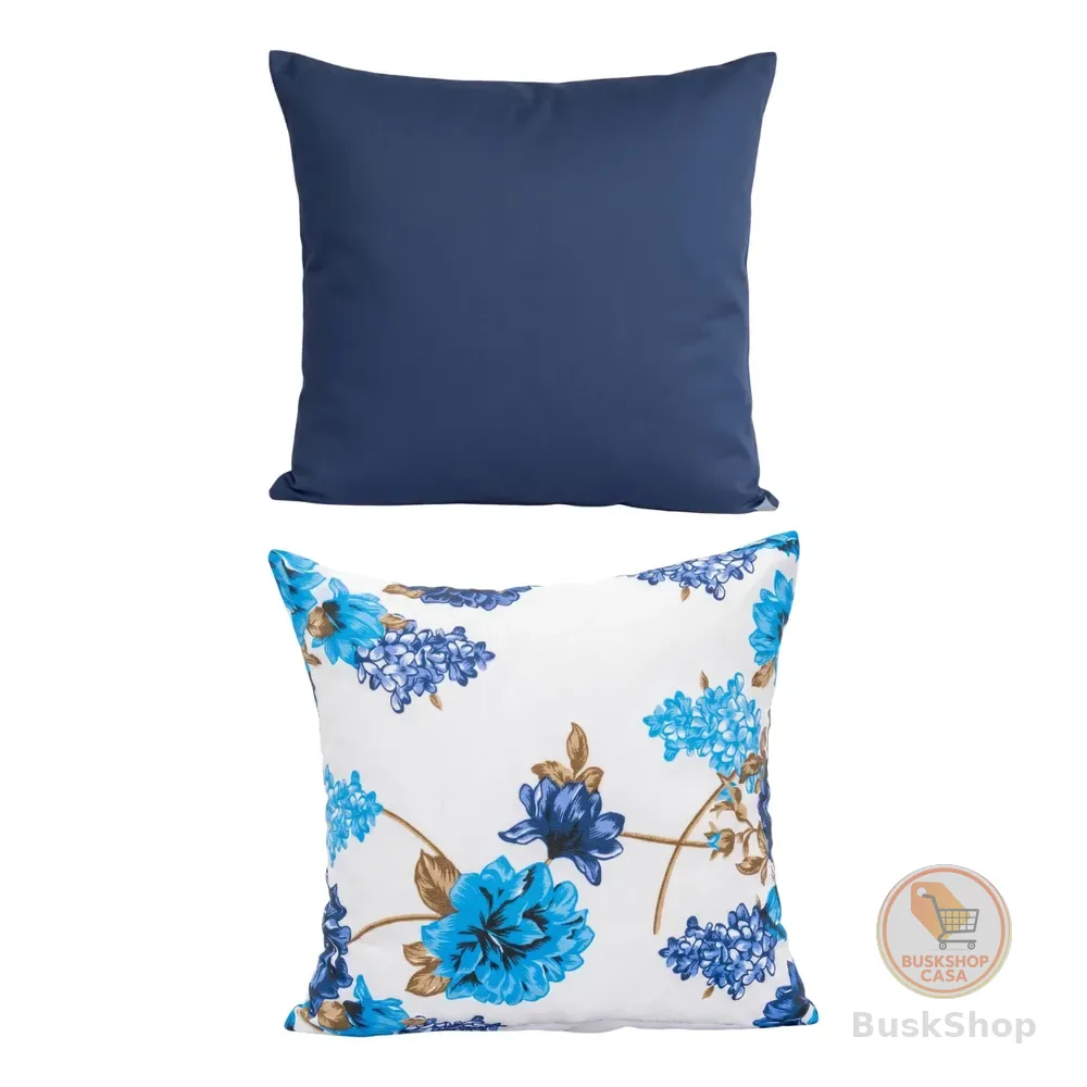 Capas De Almofadas Gorgurinho Kit 2 45cmx45cm Moderna  Floral Azul Lisa