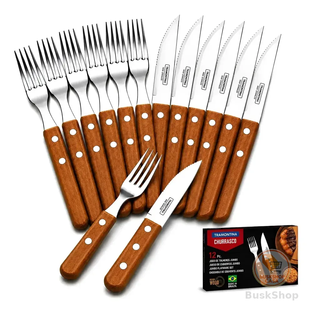 Faqueiro Tramontina Churrasco 12 Peças Inox Cabo Madeira Marrón Claro