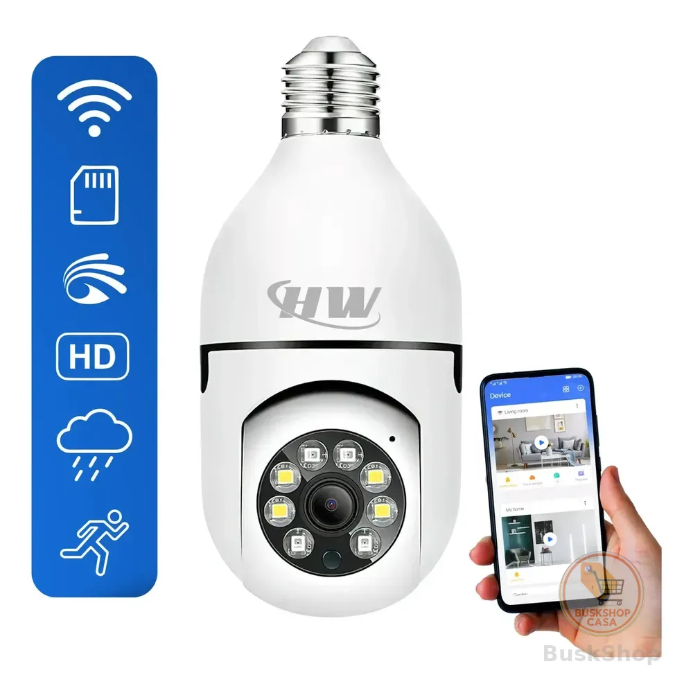 Câmera De Segurança Ip Wi-fi Lâmpada E27 Hw 360° Full Hd Com Visão Noturna E Áudio - Hw Branco