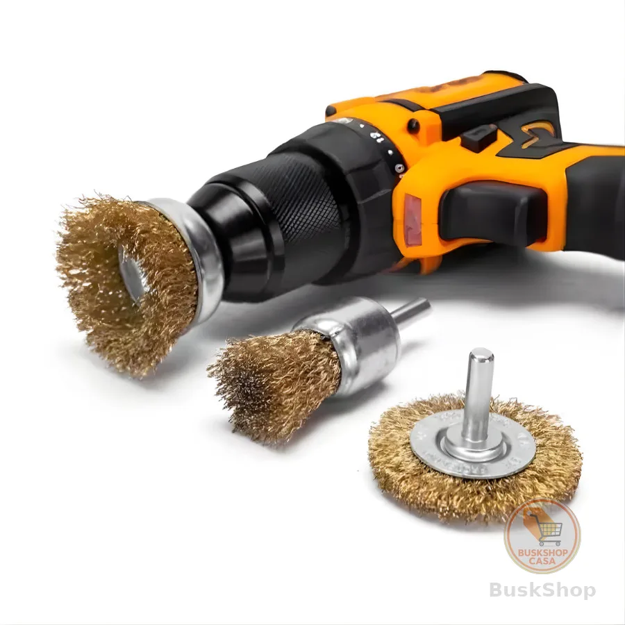 Kit Escova de Aço Circular para Furadeira Parafusadeira Jogo Escovas de Limpeza Rotativa com Haste