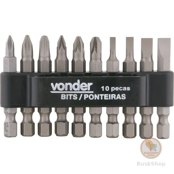 Jogo de Bits/Ponteiras com 10 peças, Encaixe Sextavado 1/4" - VONDER