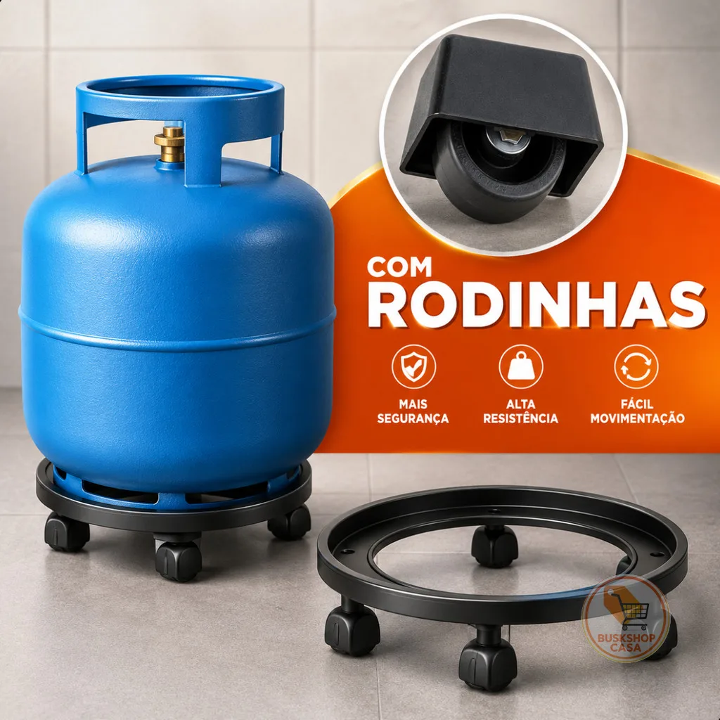 Suporte com Rodinhas para Botijão de Gás Base Móvel Não Risca o Piso