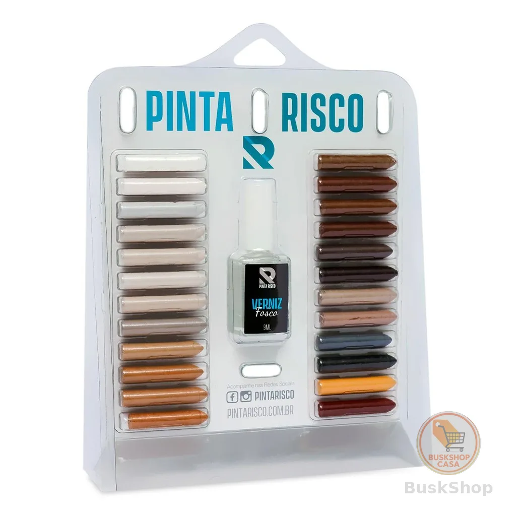 Kit Giz 24 cores Reparo Móveis Madeira Mdf Mdp Verniz Fosco Retoque Tira Riscos Piso Laminado Porta