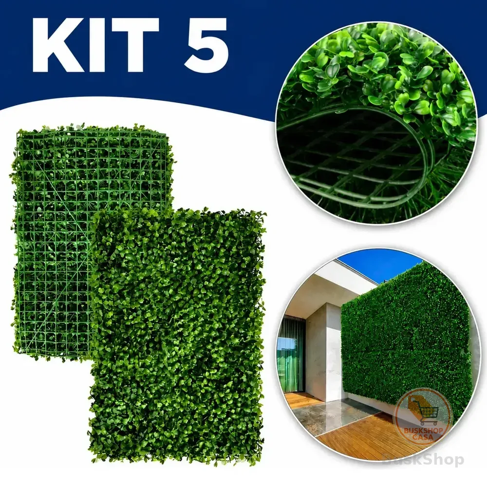 5 Placas Jardim Vertical Artificial Buchinho 60x40cm Plantas Verde