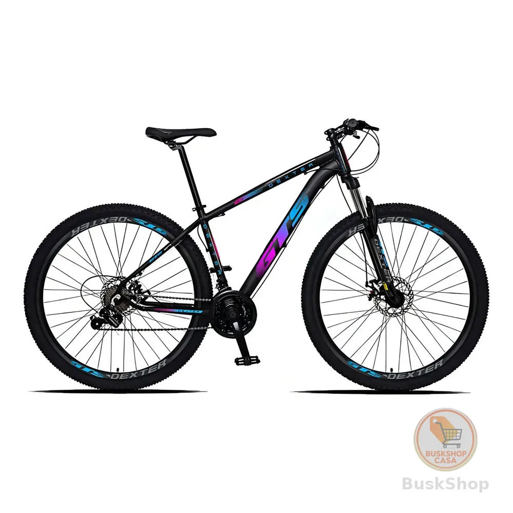 Bicicleta Aro 29 Gts Dexter 24 Marchas Freio A Disco Cor Preto Com Pink/azul Tamanho Do Quadro 21