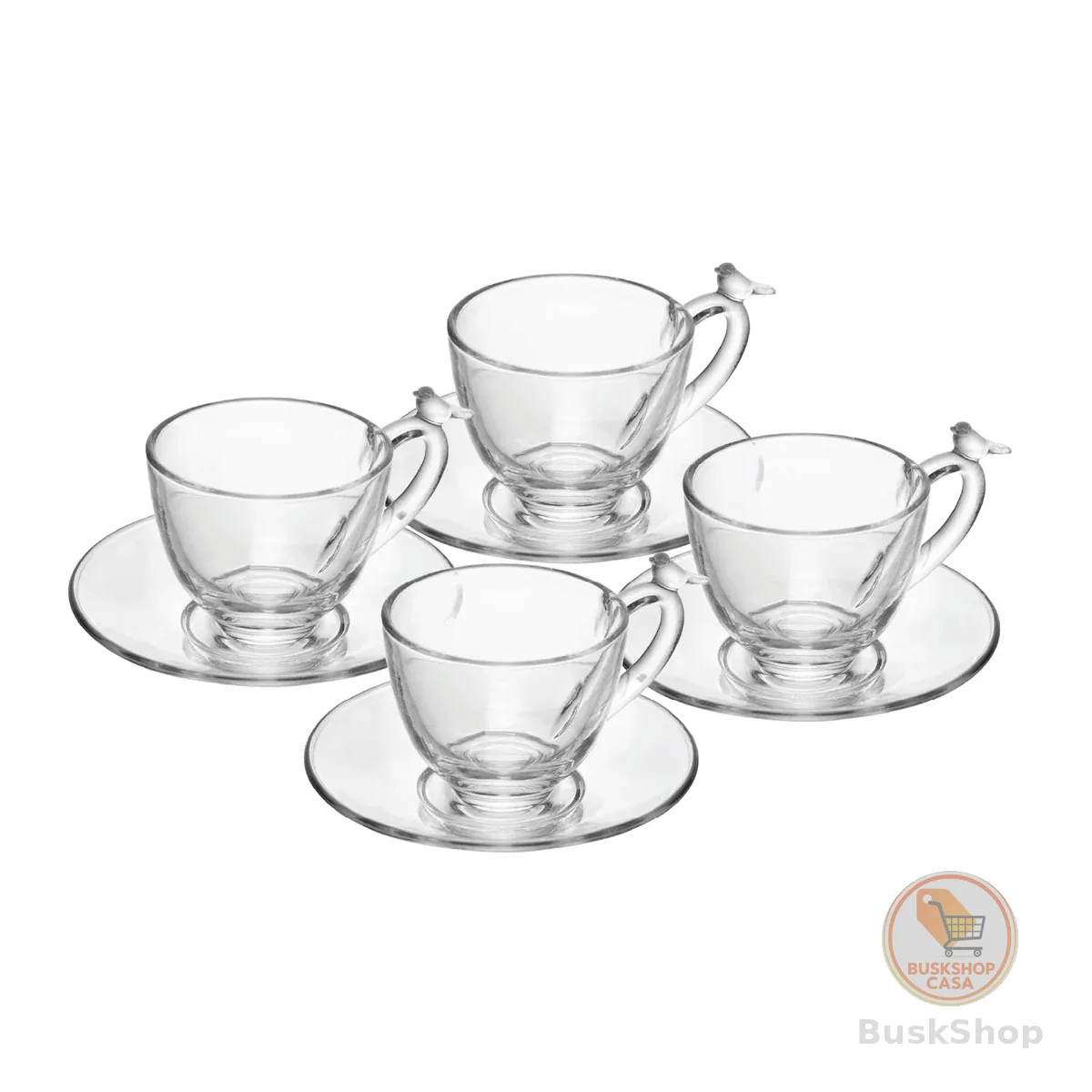 WOLFF - Conjunto 4 Xícaras de Café de Cristal Ecológico com Pires Bird 80ml