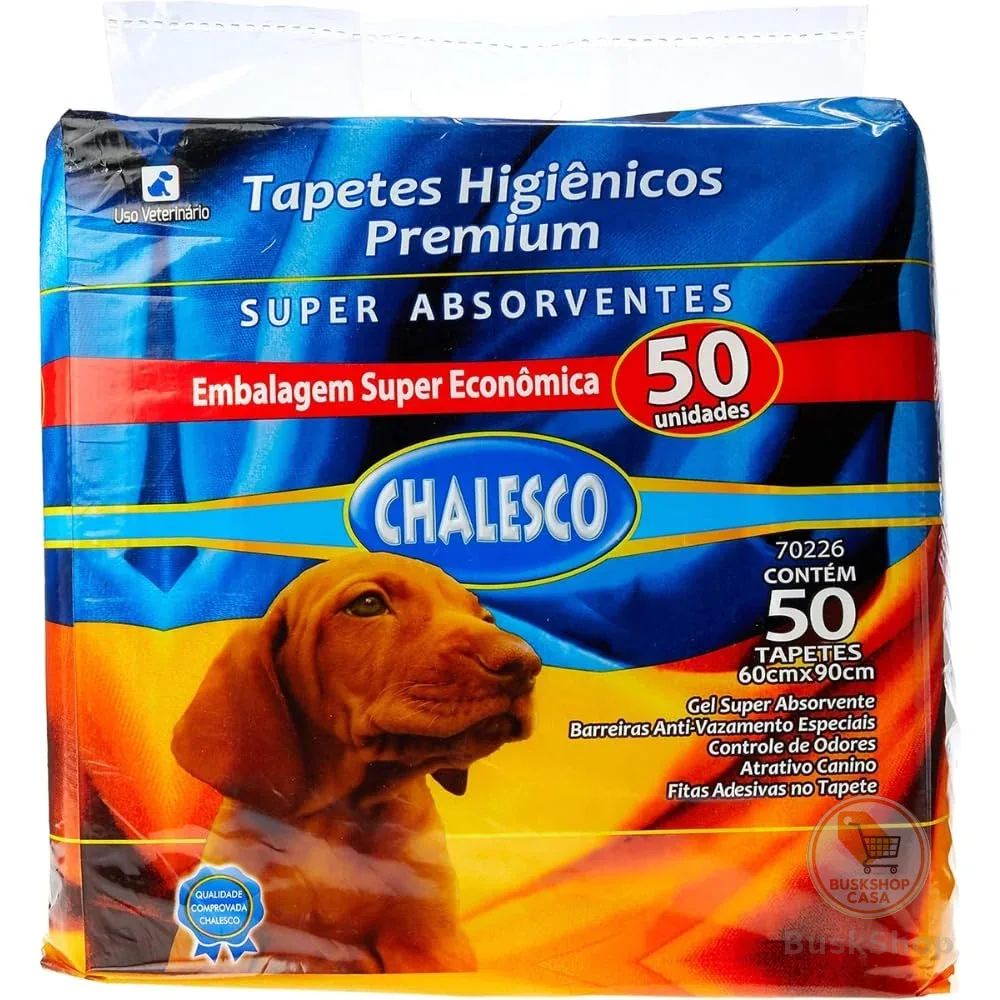 Chalesco Tapete Higiênico Premium para Cães 90 x 60 cm – Super Absorção, Controle de Odores e Base Antivazamento | 50 Unidades