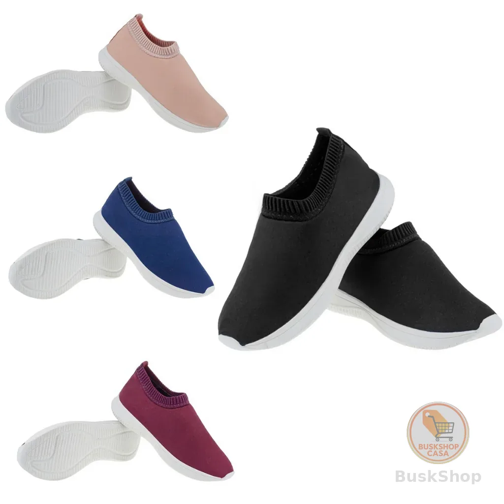 Tenis liso EC moda conforto tenis meia calce facil