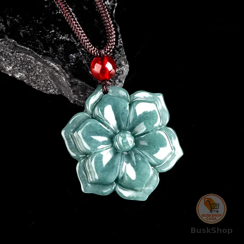 Colar com Pingente de Flor de Jadeíta Birmanesa, Acessórios de Moda, Talismãs, Pedra Preciosa Natural, Luxo Vintage, Jade Birmanês