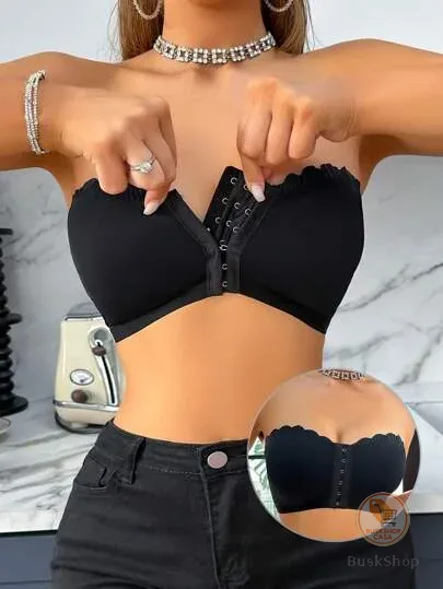 SHEIN Sutiã com Fechamento Frontal, Babado nas Bordas, Levemente Acolchoado e Push-Up para Mulheres