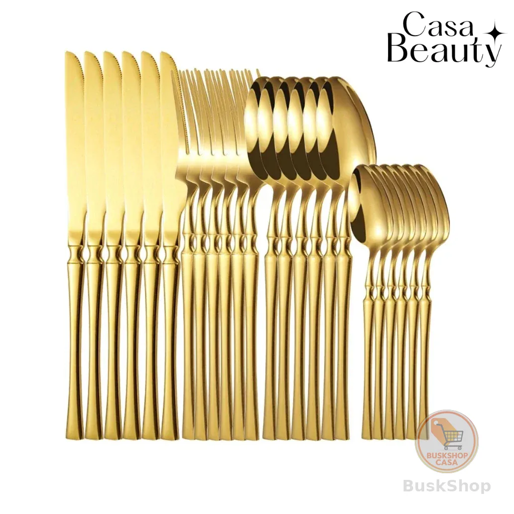 Jogo de Talheres 24 ou 48 Peças em Aço Inox Faqueiro Completo com Garfos Colheres Facas CASA BEAUTY