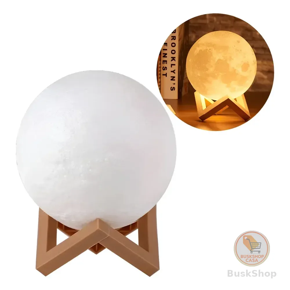 Luminaria Led Abajur Lua Cheia 3d Decoração Luz Noturna 12cm Cúpula Branco Estrutura Luz Amarela 5v