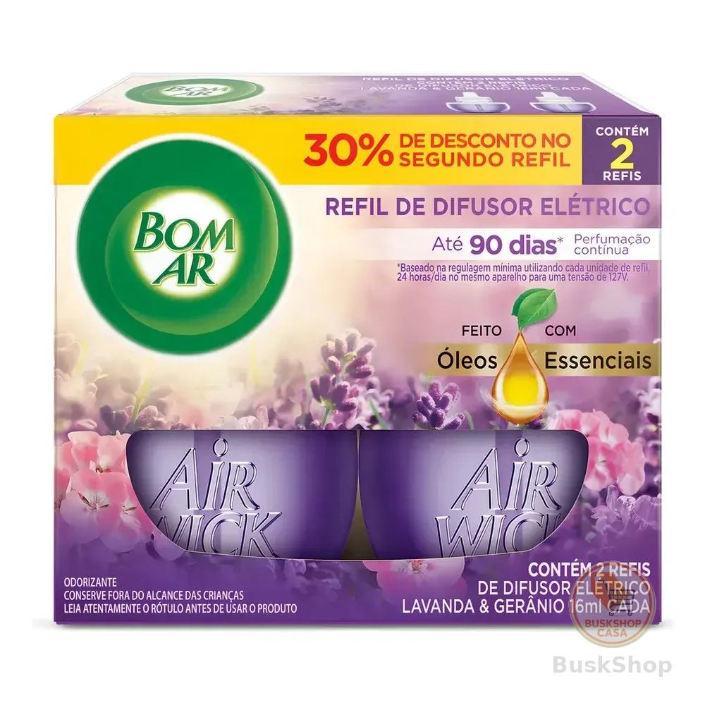Pack Difusor Elétrico Lavanda E Gerânio Refil 2x16ml Bom Ar