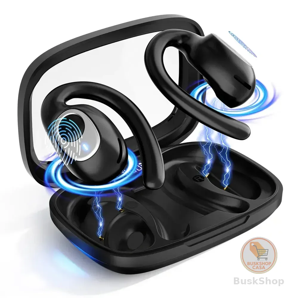 Forestory Fone De Ouvido Bluetooth 5.4 Ows Tws Sem Fio X5 Open Ear Esportivo Com Gancho Display Led Hd Microfone Grave... Preto