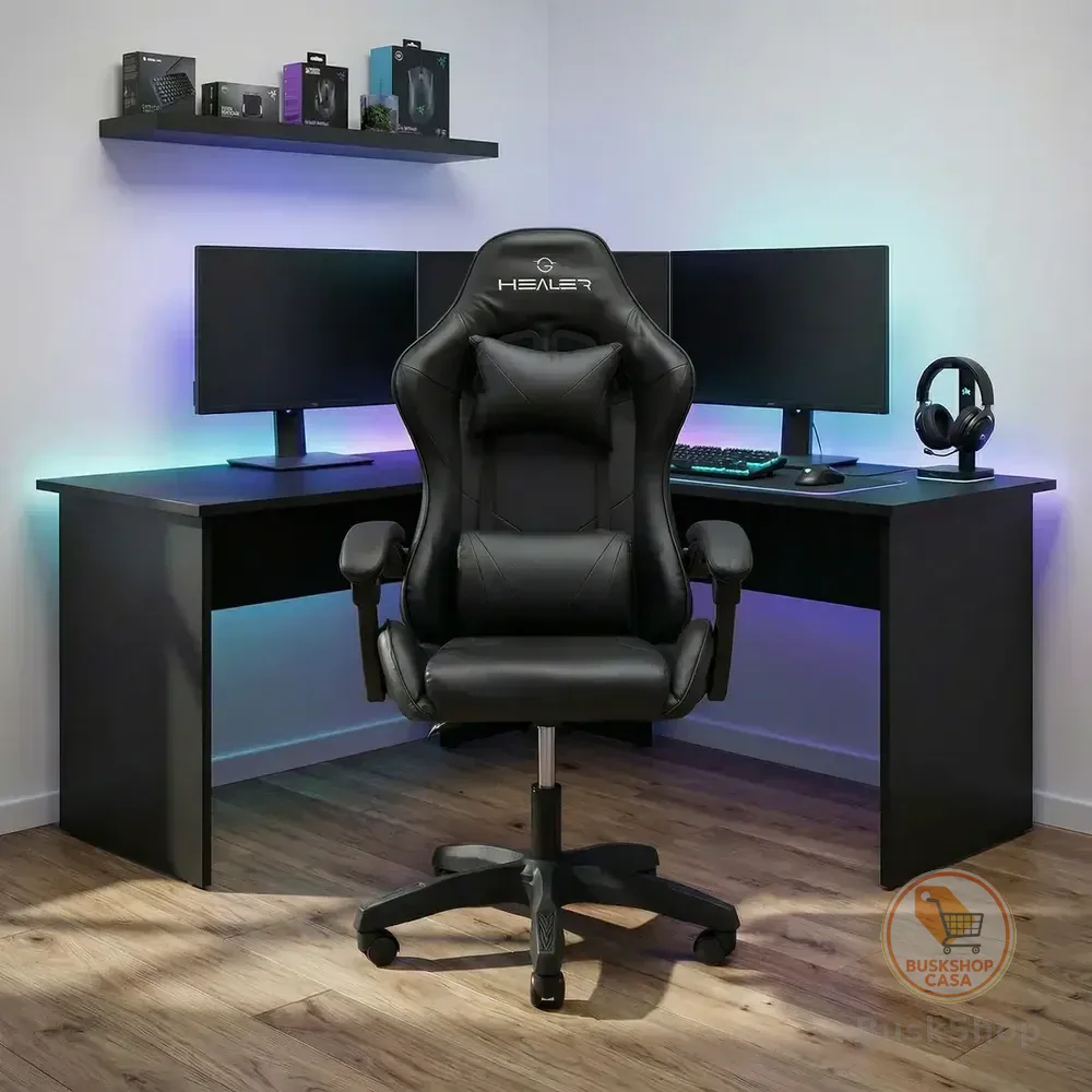 Cadeira Gamer Lancer Preta Healer Preto Couro Sintético
