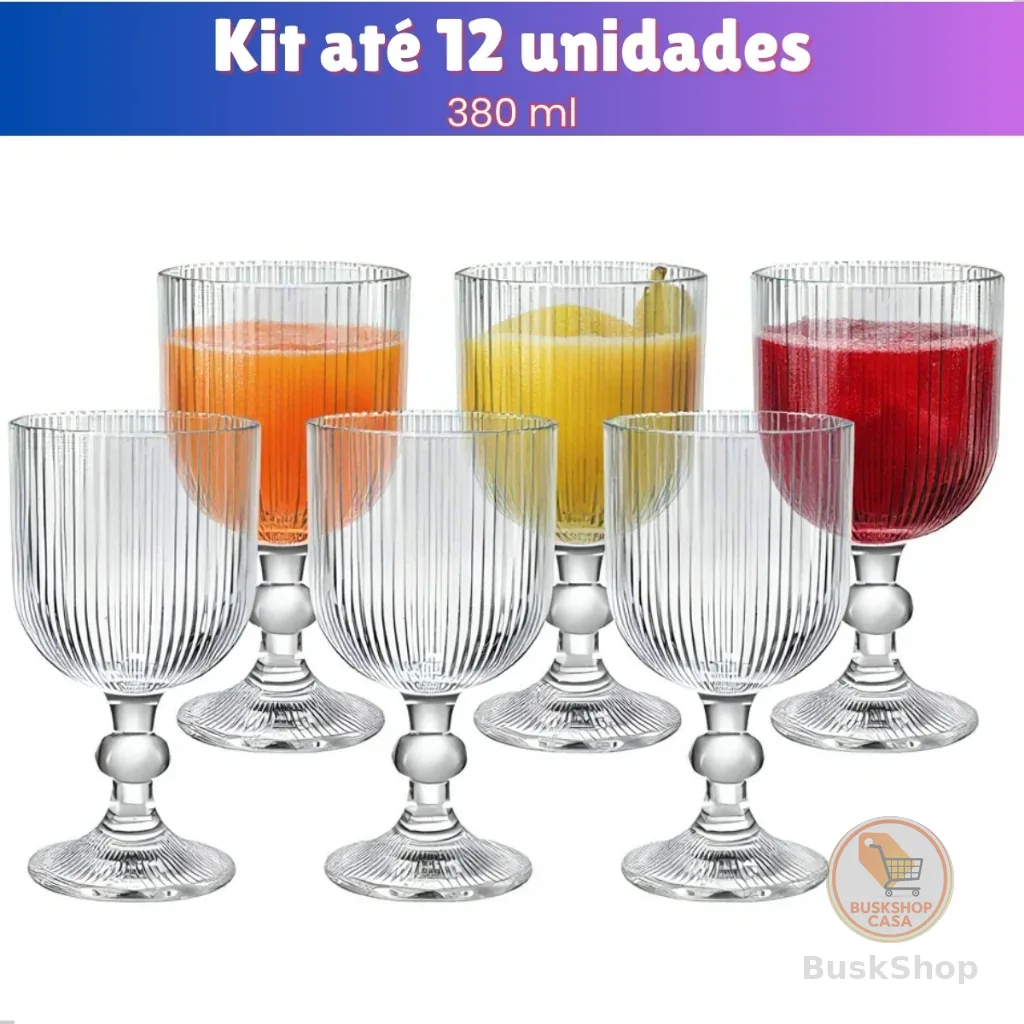 Jogo Taça de Vidro Grossa de 3 Até 12 Unidades Sofia Graffiato 340 ML Sofisticada e Elegante Premium