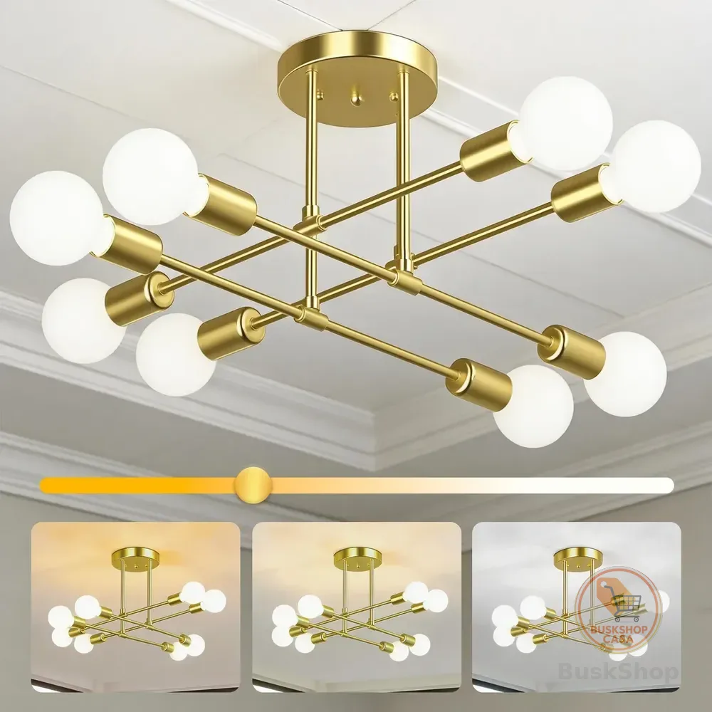 Lustre Pendente 8 Lâmpadas Led Para Sala, Quarto E Cozinha 127/220v Dourado