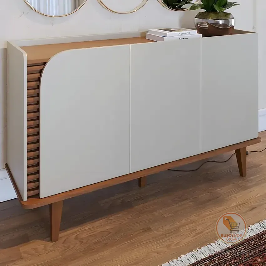 Buffet Para Sala De Jantar 3 Portas Jurerê Off White Abwt Casa Lustre Off White Matte/freijó
