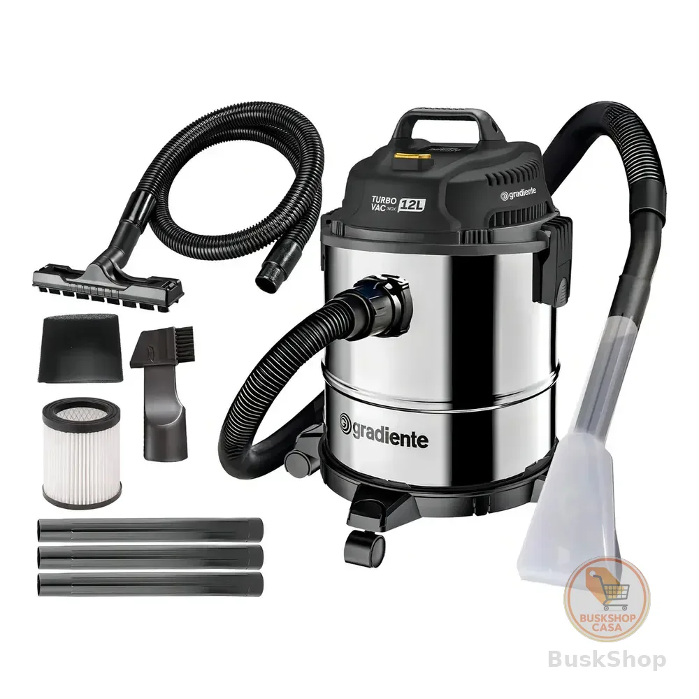 Aspirador De Pó E Água Inox Multiuso Soprador Com Bico Extratora 12l 1200w Turbo Vac Pgac120 Gradiente Prata/preto 127v