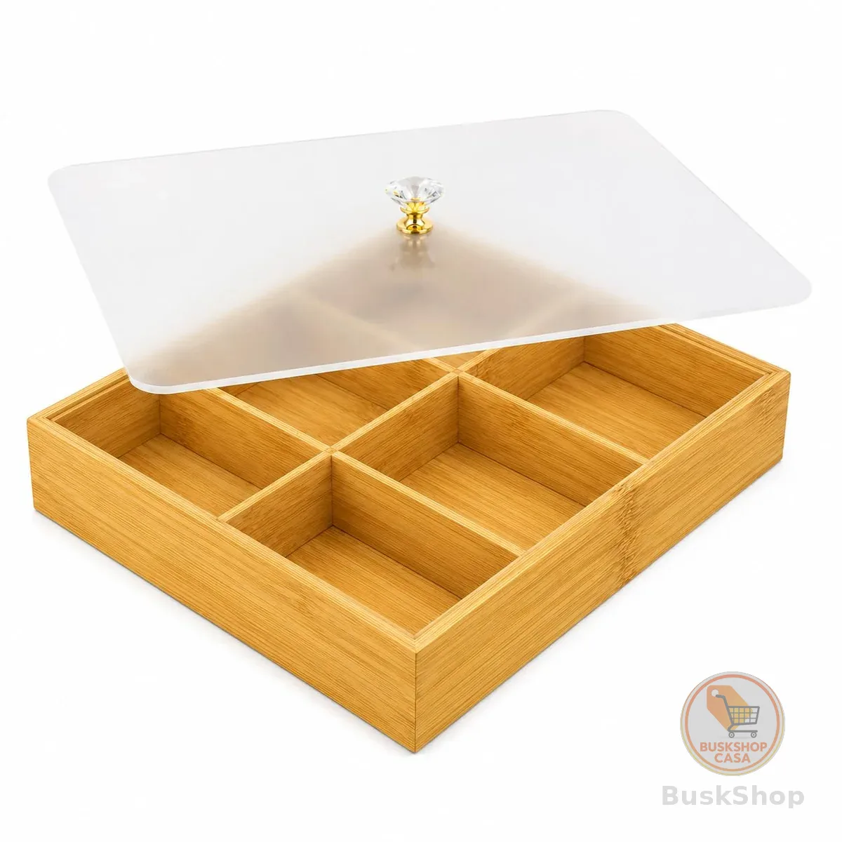 Organizador de Bambu e Palhinha, Tamanho Médio, Suporte, Guardar Objetos, Organizador de Bambu para Banheiro, Cozinha, Quarto, Guarda Roupa (30x20cm 6 Divisórias e Tampaa)