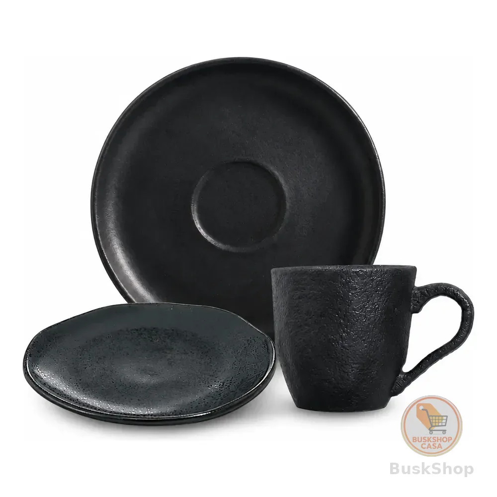 Jogo 3 Peças Xicara Pires E Prato De Sobremesa Porto Brasil Preto Bio Preto Matte / Eclipse