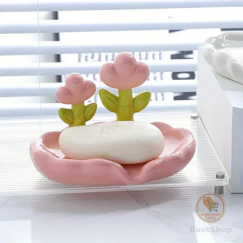 1pc Criativo Flower Decor Saboneteira, Bandeja De Plástico Dreno Sabão, Acessórios Do Banheiro, Home Decor