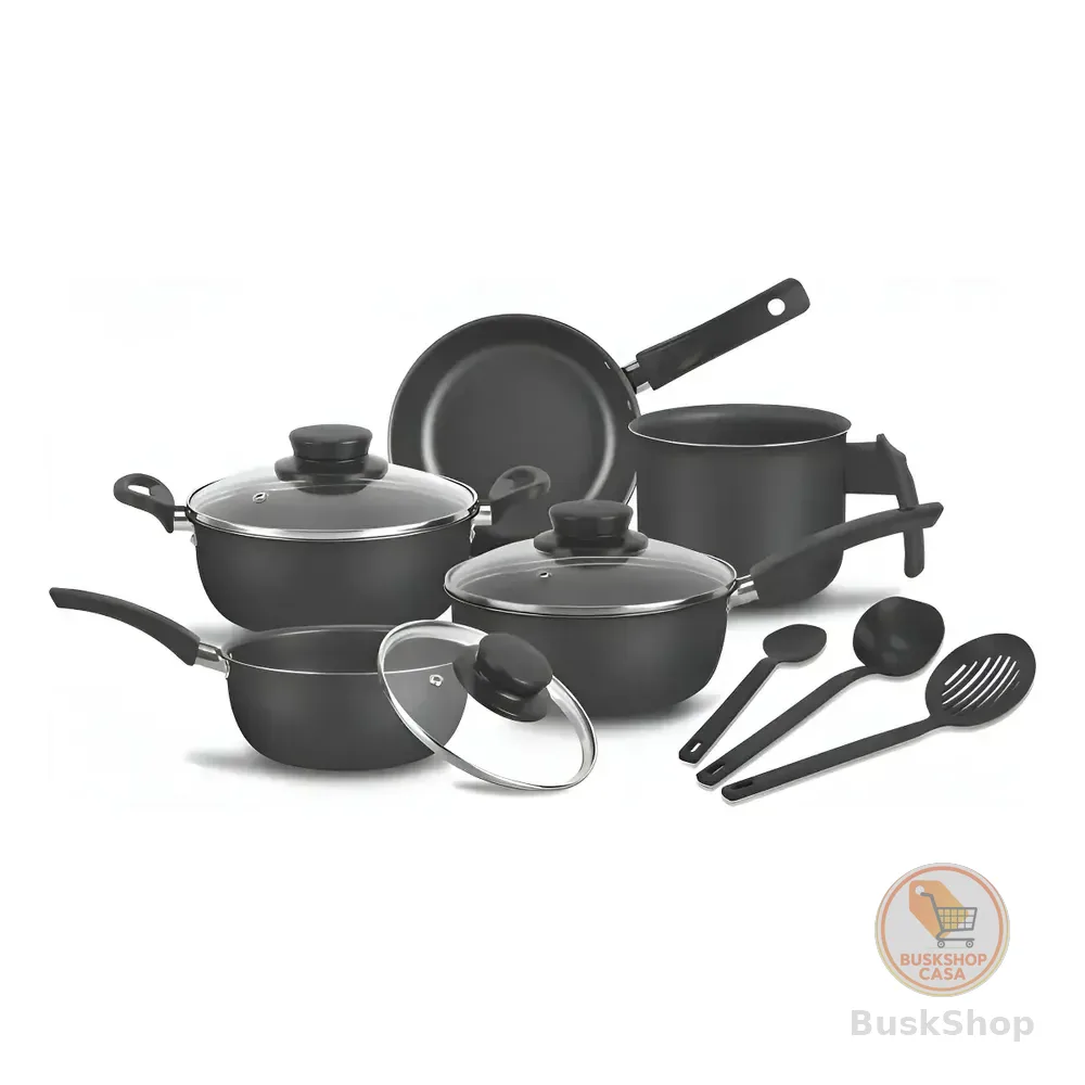 Conjunto De Panelas 8 Peças Preto Alumínio Imperial Elegant