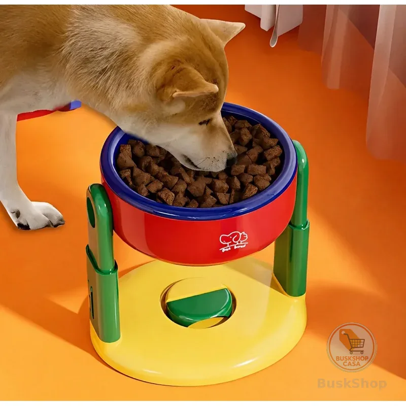 Comedouro Elevado para Cães e Gatos - Altura Ajustável e Antiderrapante, Rosa e Azul