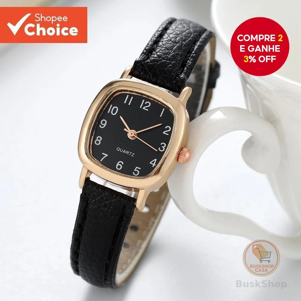 Relógio Elegante Vintage Quadrado Pequeno Mostrador Para Mulheres Pulseira De Couro Minimalista Presente De Estudante Pr