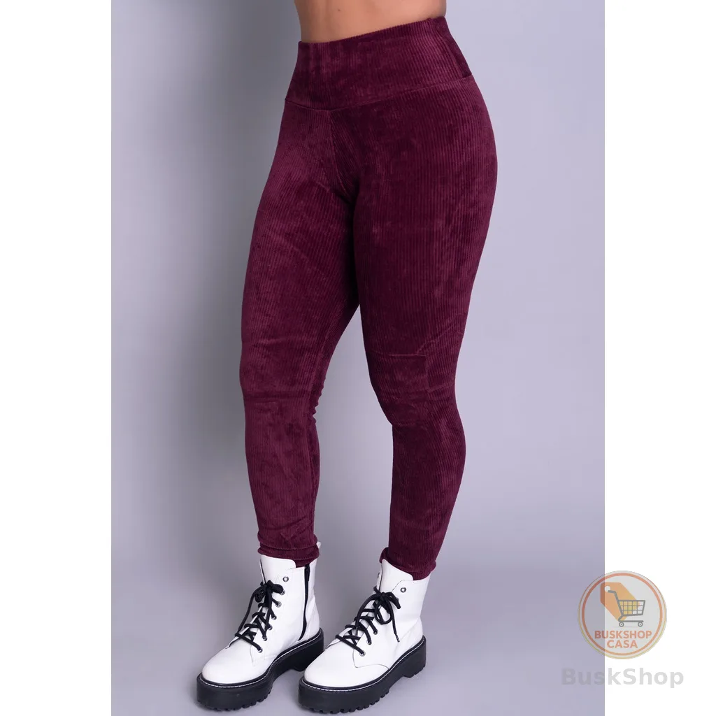 Promoção Calça Legging WLS Modas Feminina Veludo Cotelê Cintura Alta Grossa Cós Alto Inverno Frio