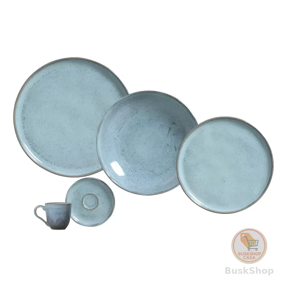 Aparelho De Jantar 30 Peças Porto Brasil Cerâmica Stoneware Azul Bio Breeze