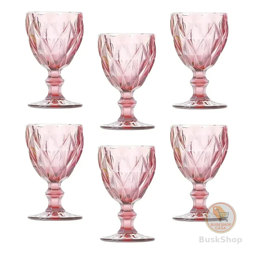 Jogo Taças Água Vinho Vidro Diamante Lilás 260ml Class Home