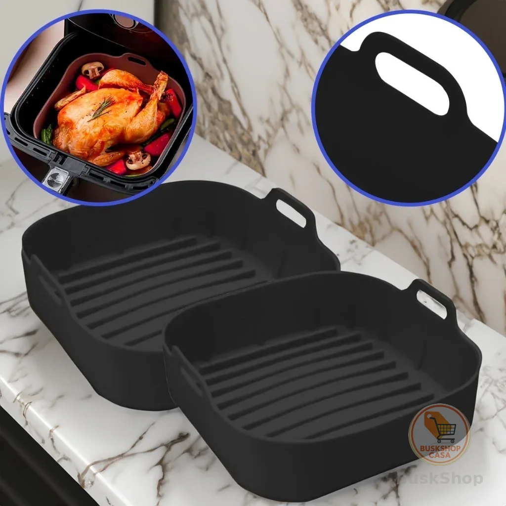 Kit 3 Forma de Silicone Air Fryer Grande 18 CM/4 L Assadeira Quadrada Antiaderente