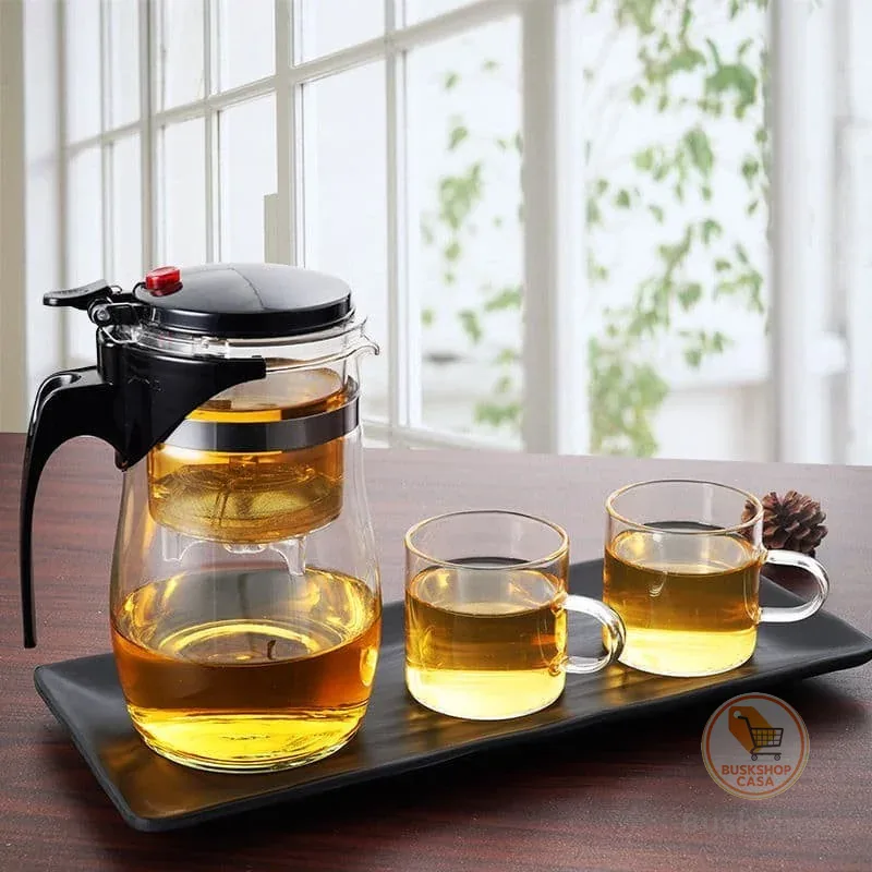 Chaleira Bule Jarra de Vidro 900ML Para Chá Com Infusor Reutilizável