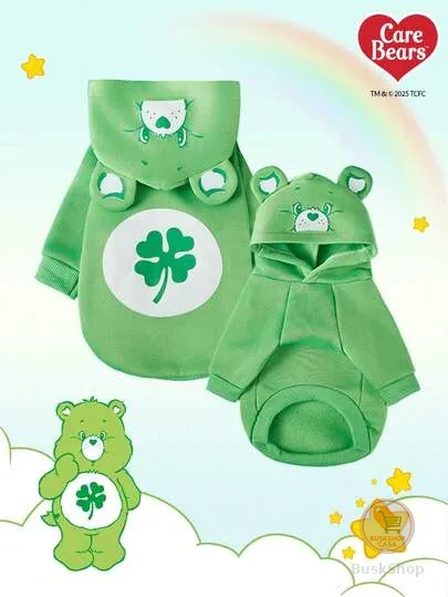 Care Bears X PETSIN 1 Peça Capuz com Orelhas 3D de Urso Apaixonado Verde Acolchoado e Quente para Gatos e Cães, Macio e Confortável, Perfeito para Descansar em Casa em Dias Frios ou Brincar ao Ar Livre em Clima Fresco