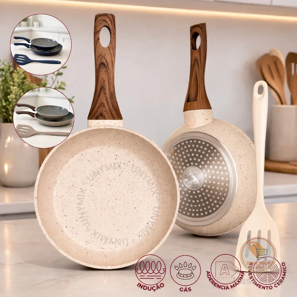 Kit Frigideira Antiaderente em Cerâmica Indução - 20cm e 24cm + Espátula