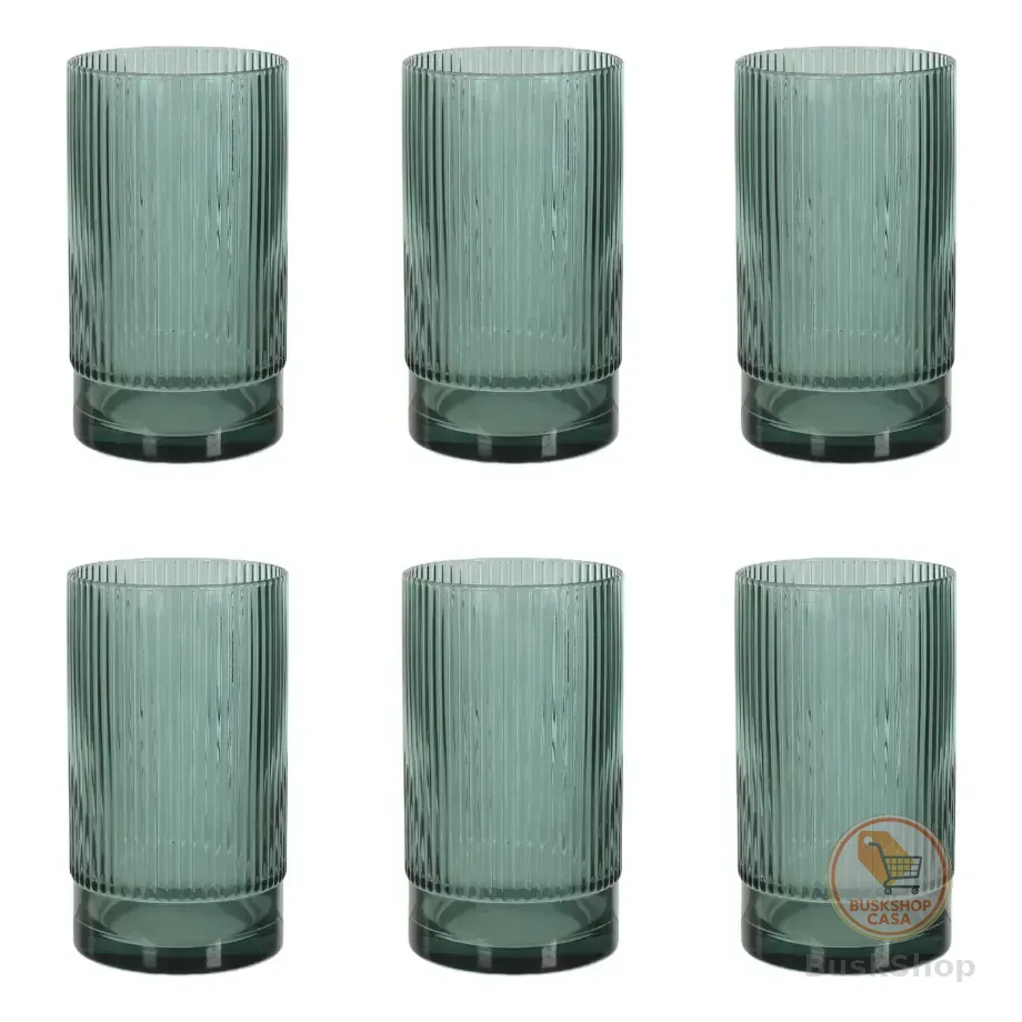 Jogo 6 Copos Vidro Canelado Premium 550ml Elegance Verde Verde