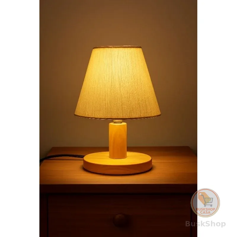 Abajur Luminária base pinus invernizado cúpula tecido linho natural 8x17x13(Acompanha lâmpada de led 3w pequena)