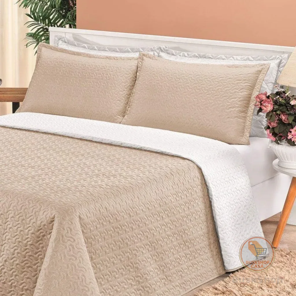Kit Colcha Cobre Leito Com 2 Fronhas Casal Queen Dupla Face Estampada Matelado  2,40m x 2,60m