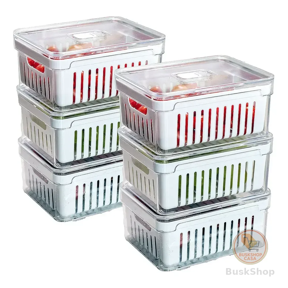 Kit 6 Potes Organizadores De Geladeira Acrílico Tampa 2,2l Transparente