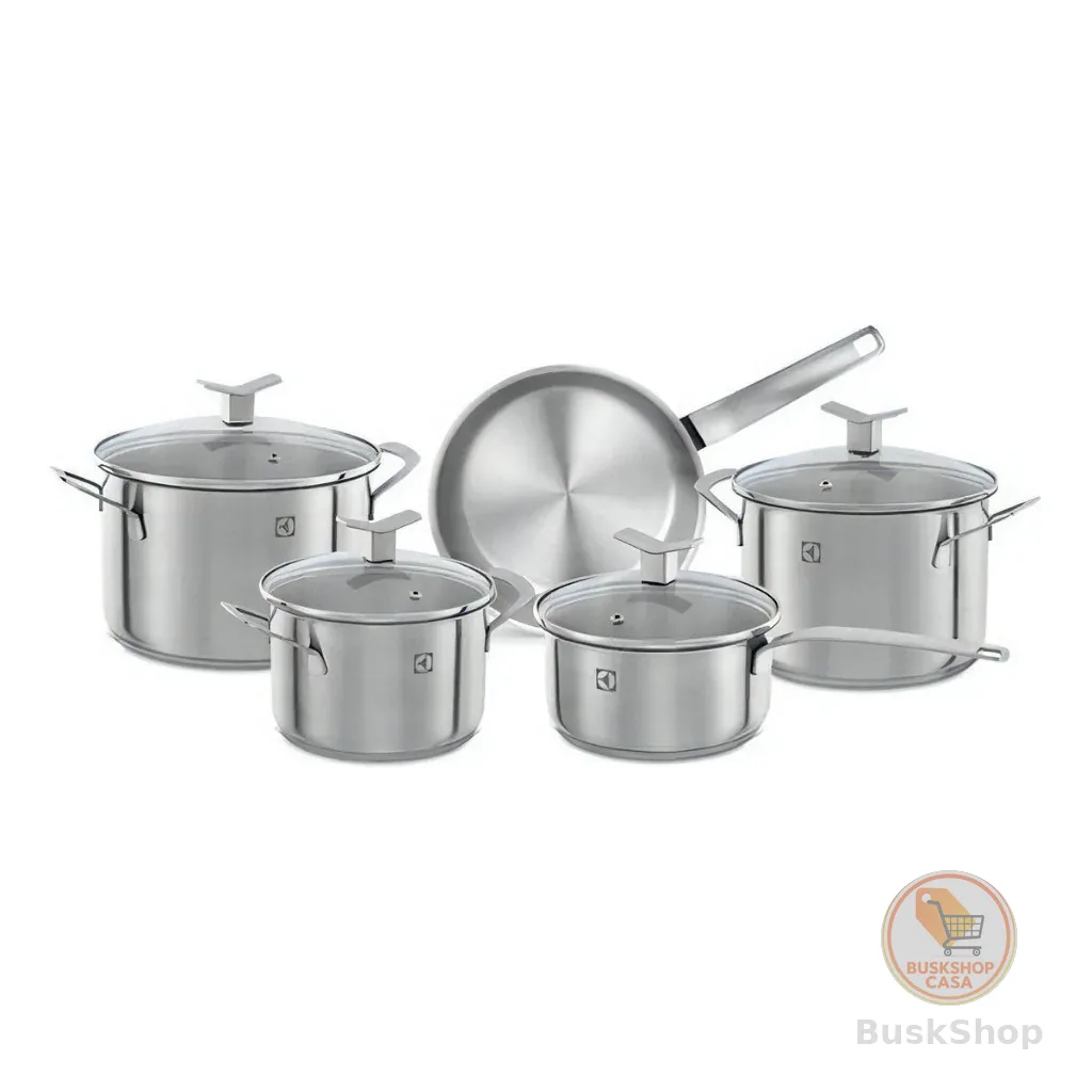 Jogo de Panela Antiaderente Electrolux 5 Peças Aço Inox Conjunto de Panelas Antiaderente Inox Fundo Triplo