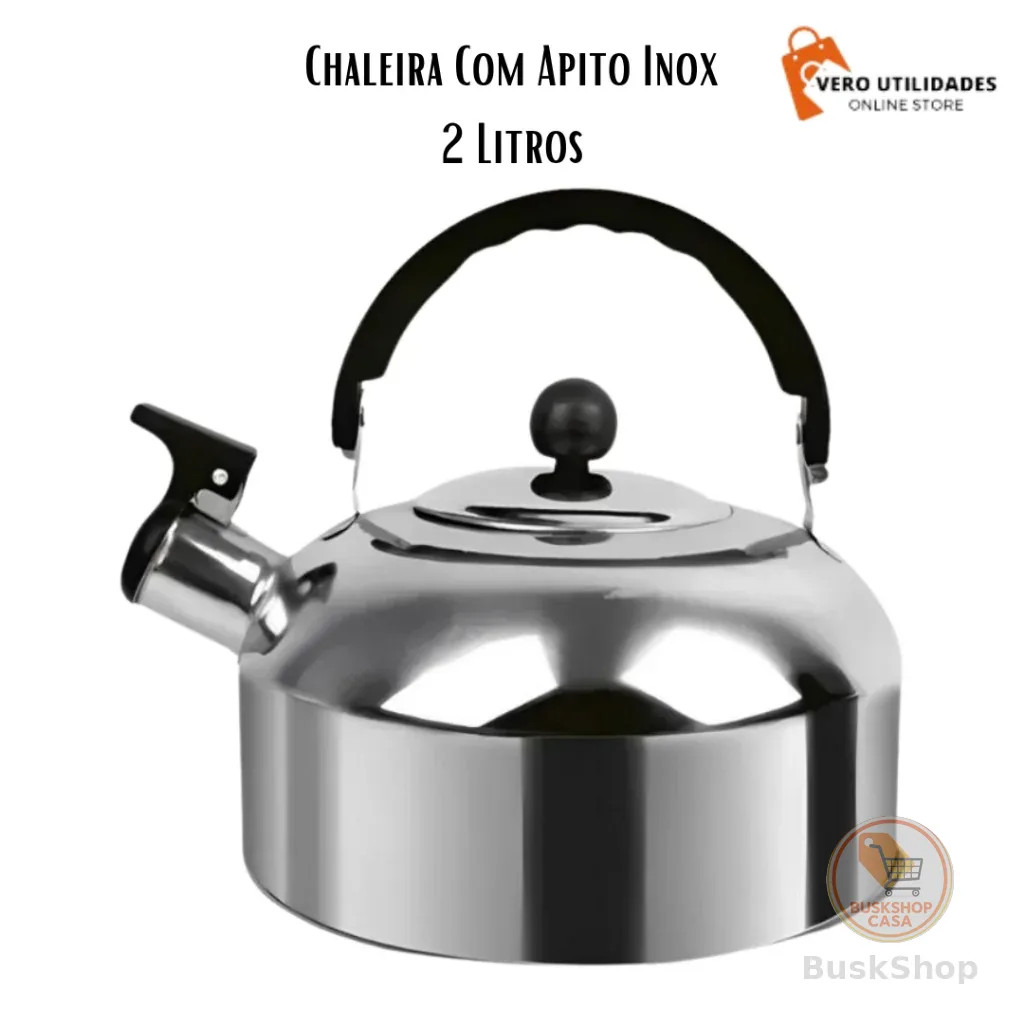 Chaleira De Aço Inox Inox Com Apito Capacidade 2 Litros Para Fogão A Gás e De Indução