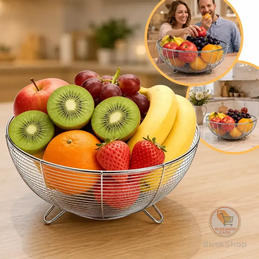 Fruteira Redonda De Aço Para Cozinha 28 Cm Prateado 28cm