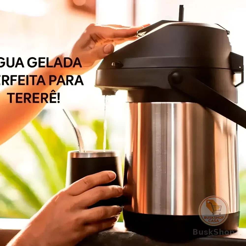 Garrafa Térmica 2,5 Litros Inox Com Alavanca Base Giratoria Prateado